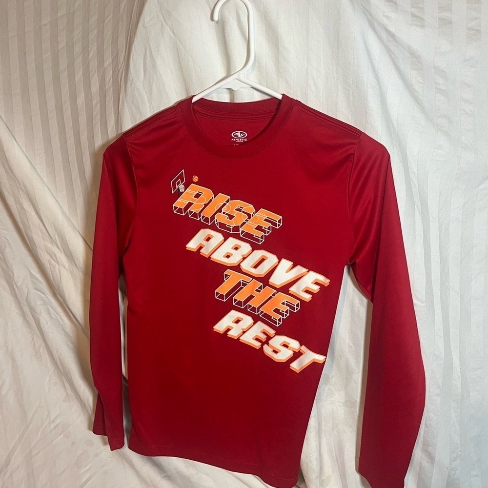 Athletic Works Boys Red Rise Above The Rest Long Sleeve Tee Shirt L 10-12